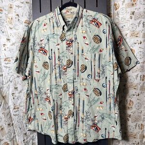Men's Casual Fishing Print Button-Down Shirt